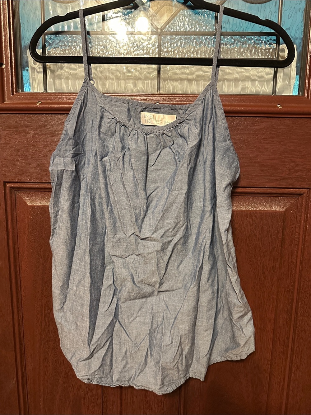 Time and Tru Light Blue Chambray Spaghetti-Strap Tank Top